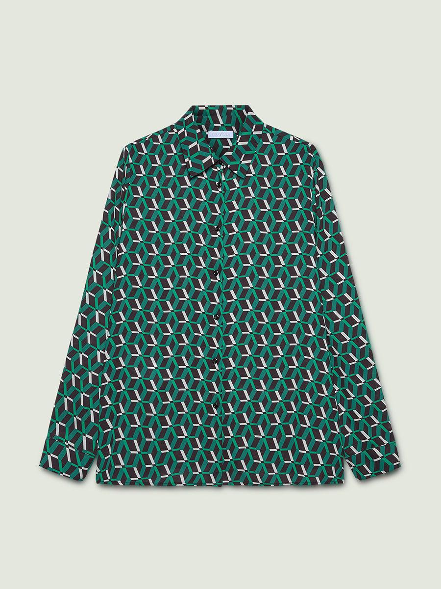Camicia fantasia geometrica verde Curvy