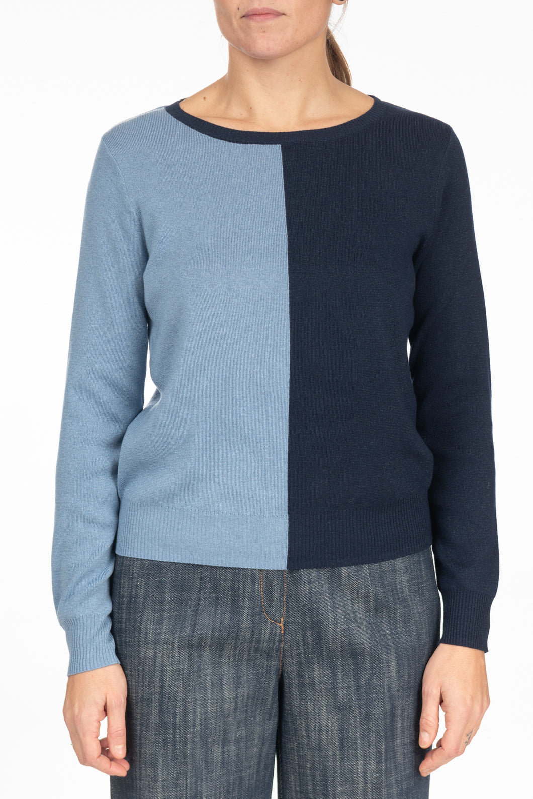 Maglia bicolore blu e azzurro