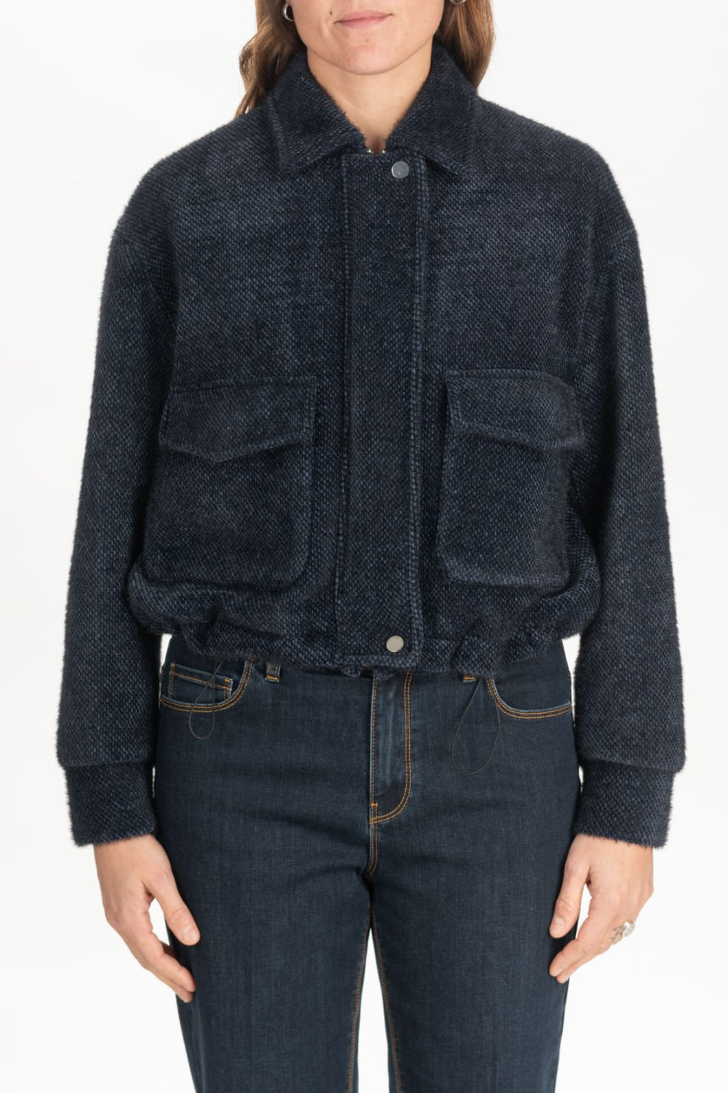 Giacca corta ciniglia bomber blu
