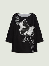 Carica l&#39;immagine nel visualizzatore di Gallery, Casacca nera fiore bianco stlizzato
