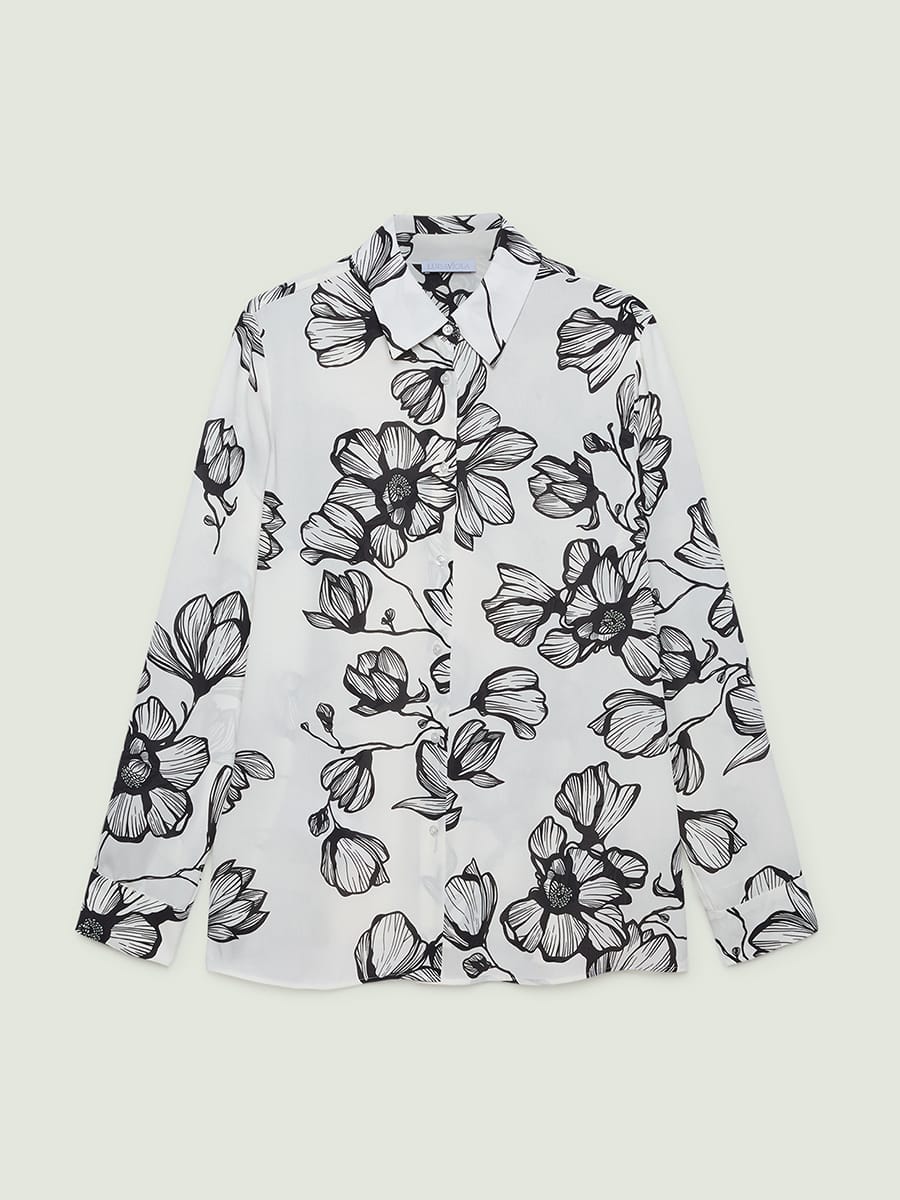 Camicia bianca fiori neri stilizzati vestibilità curvy