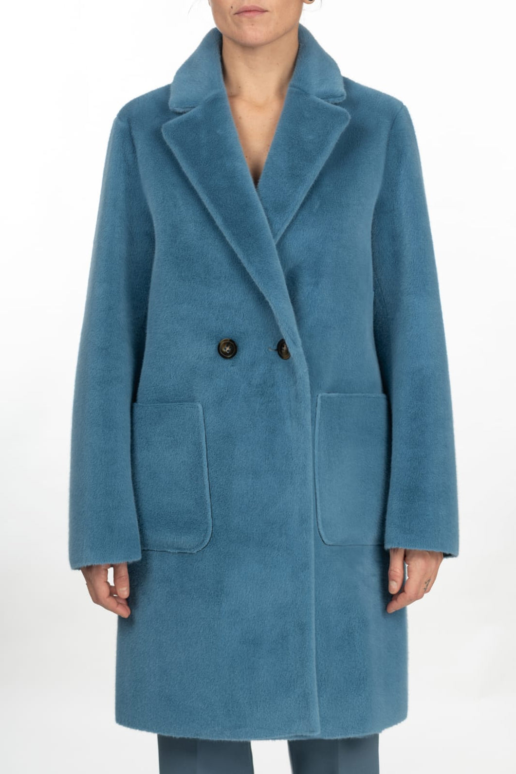 Pelliccia ecologica color avio lunga