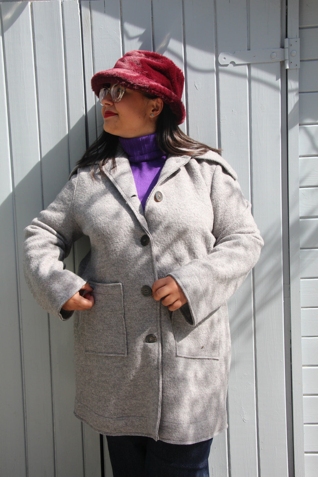 Giacca lana cotta grigio con collo in maglia