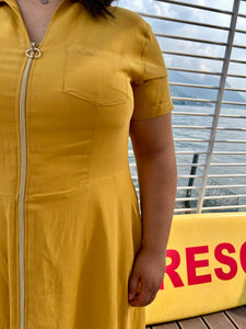 Abito misto lino zip giallo