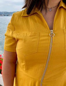 Abito misto lino zip giallo