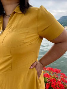Abito misto lino zip giallo