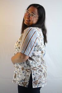 Casacca misto lino e cotone righe e fiori.