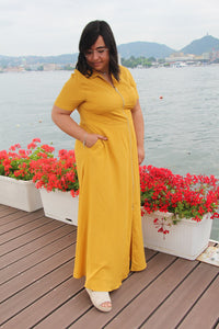 Abito misto lino zip giallo