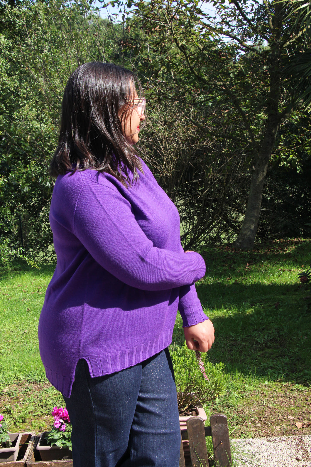 Maglia dolcevita viola 100% lana