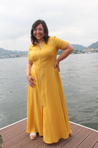 Abito misto lino zip giallo